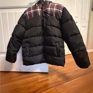 Kids Black and Red Plaid Puffer Jacket